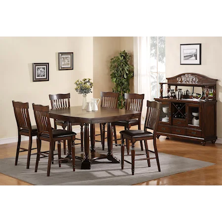 7-Piece Counter Height Gathering Table & Slat Back Chair Set
